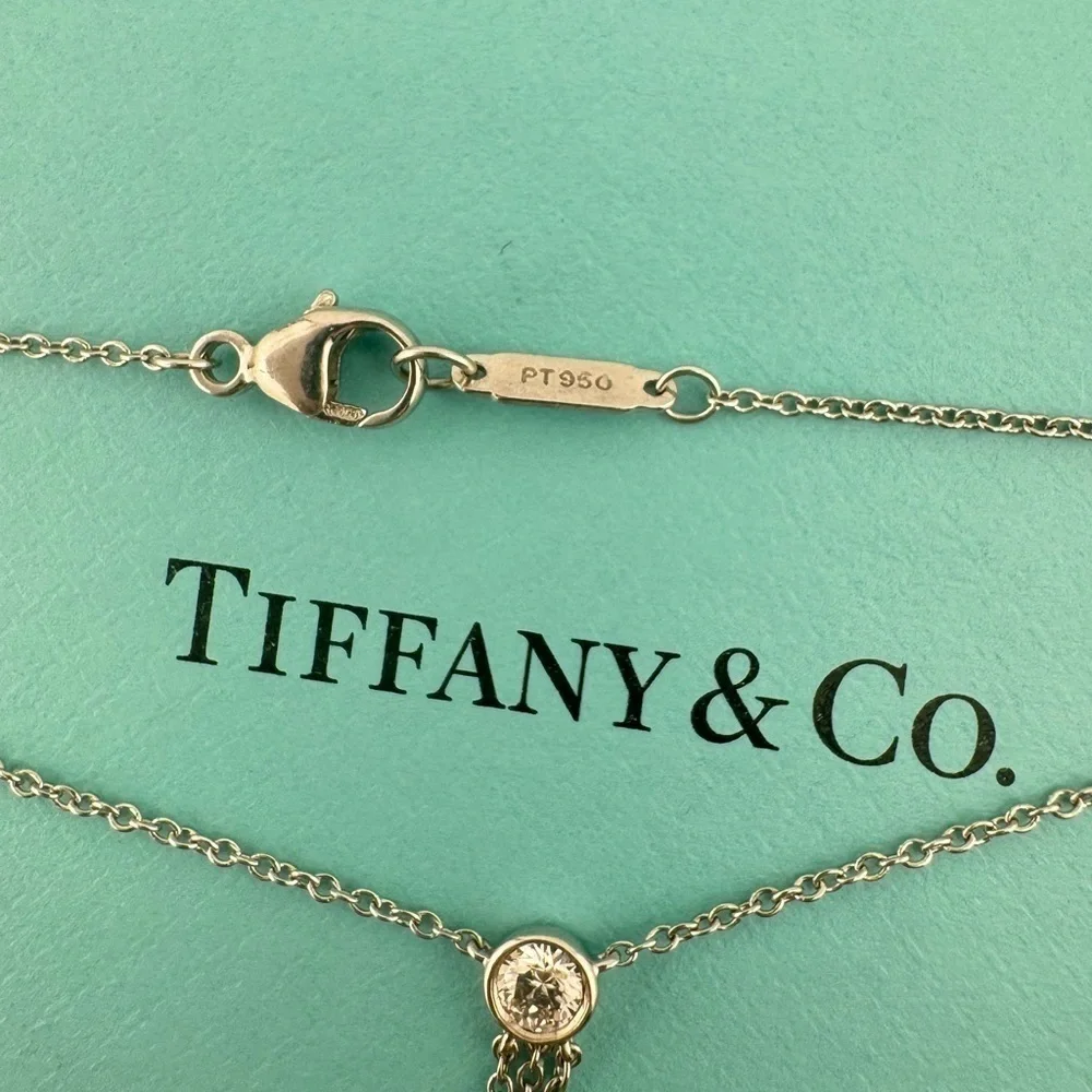 Tiffany & Co. Platinum Triple Diamond Drop Lavalier Necklace 16